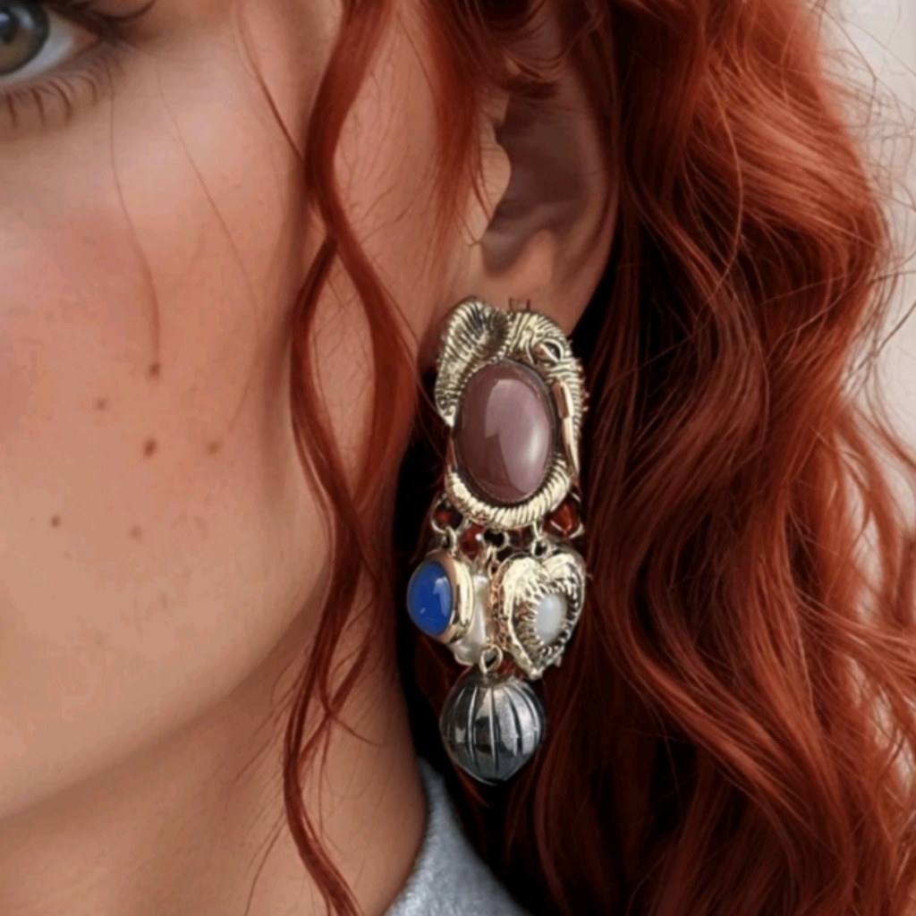 New! Statement Elephant Baroque Pearl Charms Dangle Post Earrings